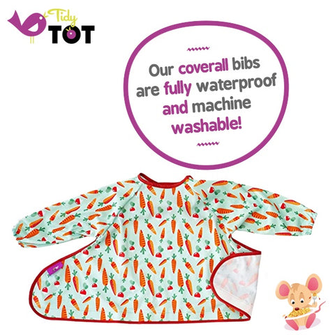 Tidy Tot Waterproof Spare Coverall Bib - Long Sleeves,	 Carrots & Radishes (green)