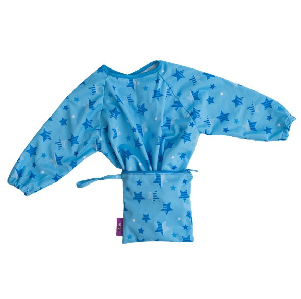 Tidy Tot Cover & Catch Waterproof Bib, Long Sleeves - Blue Star