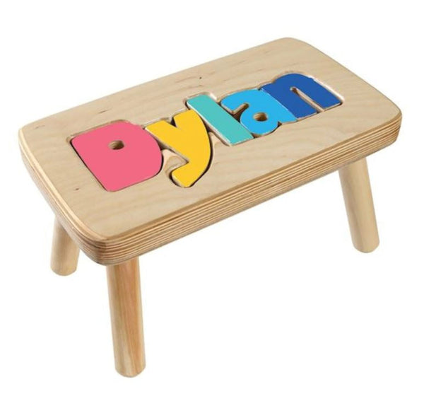 【SAMPLE SALE 樣版優惠】Personalized Puzzle Stool, Jewel Color, Name: Joshu 自定名字字母拼圖實木櫈仔 - 粉彩色, 名字: Joshua