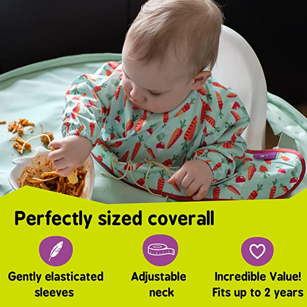 Tidy Tot Waterproof Spare Coverall Bib - Long Sleeves,	 Carrots & Radishes (green)