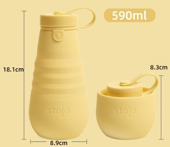 Stojo Collapsible Bottle Reusable & Leakproof Travel Water Bottle, 20oz / 592ml 食用級矽膠耐高溫可折疊水樽, 櫻花粉