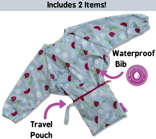 Tidy Tot Cover & Catch Waterproof Bib, Long Sleeves - Fun Fruits