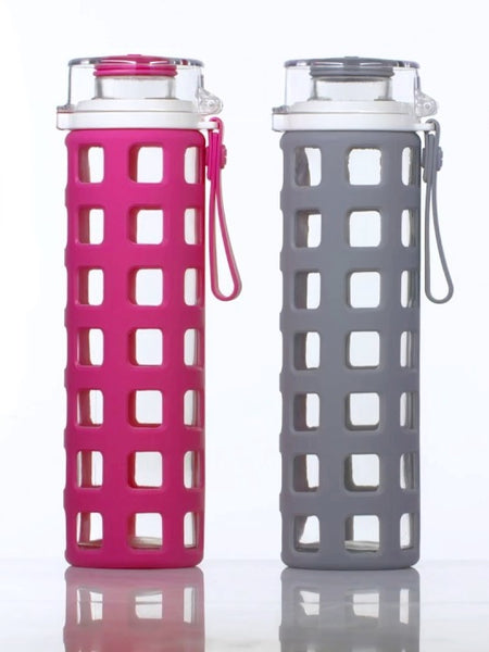 Ello 20oz Glass Water Bottle with Silicone Sleeves & Flip Cap, Grey 防跣手矽膠保護套玻璃水樽, 淺灰🕊️