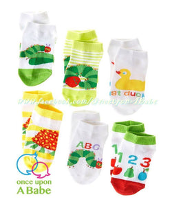 Eric Carle White Low-Cut Six-Pair Baby Socks Set, Size 2-4