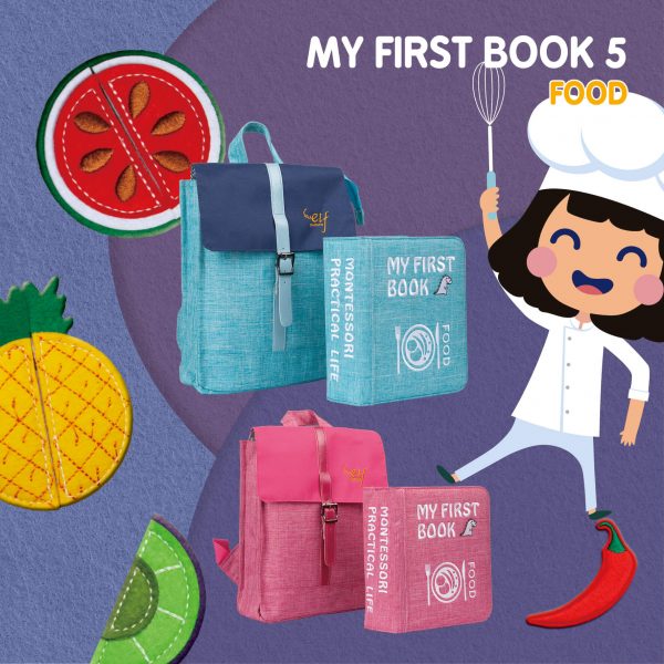My First Book 5 – Food Blue 蒙特梭利寶寶首選布書連背包禮盒裝, 第五冊 - 食物篇 藍色