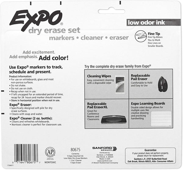 Low-Odor Dry Erase Set 安全無毒無味(幼)白板筆一盒五支筆, 白板刷, 清潔噴霧 *超值套裝!