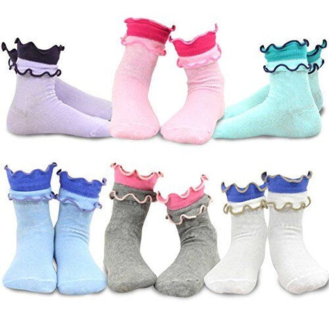 【Last One!】Naartjie Girls Cotton Double Ruffle Crew Socks 6 Pair Pack