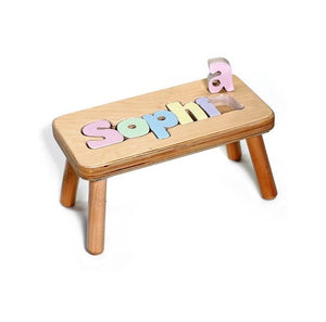 【Pre-order 預訂】Personalized Puzzle Stool, Pastel Color 自定名字 /訊息字母拼圖實木櫈仔 - 淺粉色