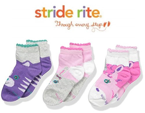 LAST 2! Stride Rite Girls Comfort Seam Quarter Socks 3 Pair Pack