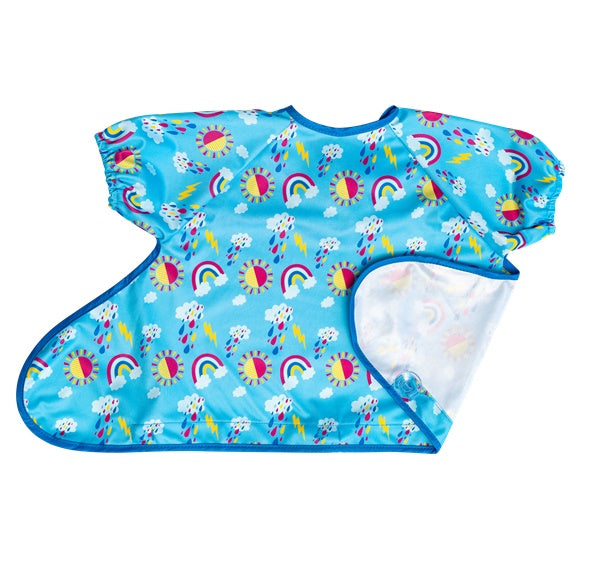 Tidy Tot Cover & Catch Waterproof Bib - Short Sleeves, Blue Rainbow｜吸盤防污保護飯衣-短袖, 藍色彩虹