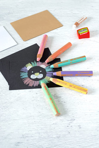 Woody 3-in-1 Pastel Colored Pencils, 10 mm Lead - 6-Color Set 德國品牌 STABILO 獲獎設計 Woody ® 防折斷 3 合 1 顏色筆 - 馬卡龍六色