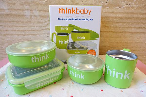 Thinkbaby Complete BPA Free Feeding Set - Green 不鏽鋼雙層可卸式隔熱食具連蓋套裝, 一套11件, 綠色