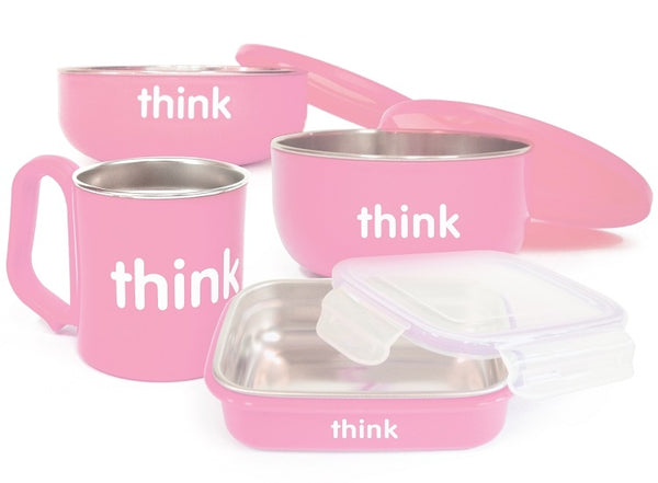 Thinkbaby Complete BPA Free Feeding Set - Pink 不鏽鋼雙層可卸式隔熱食具連蓋套裝, 一套11件, 淡粉紅